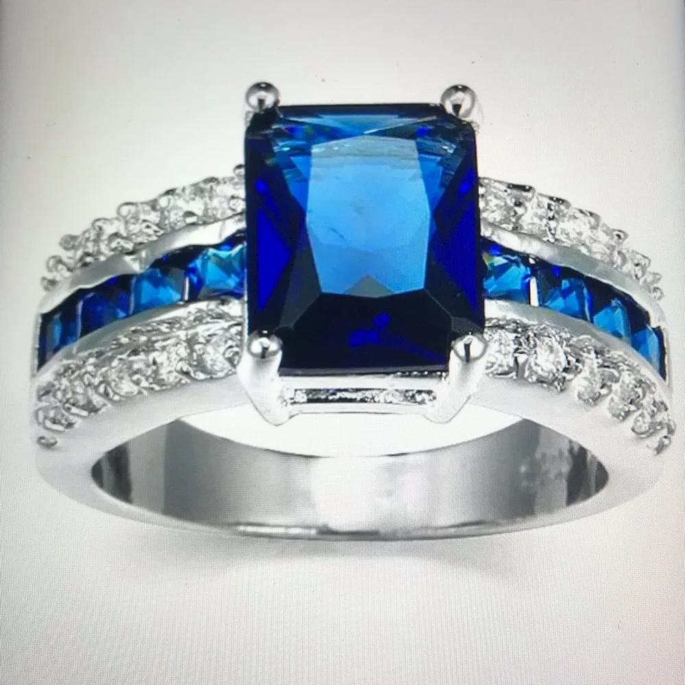 Blue Sapphire Stamped 925 Sterling Silver Ring